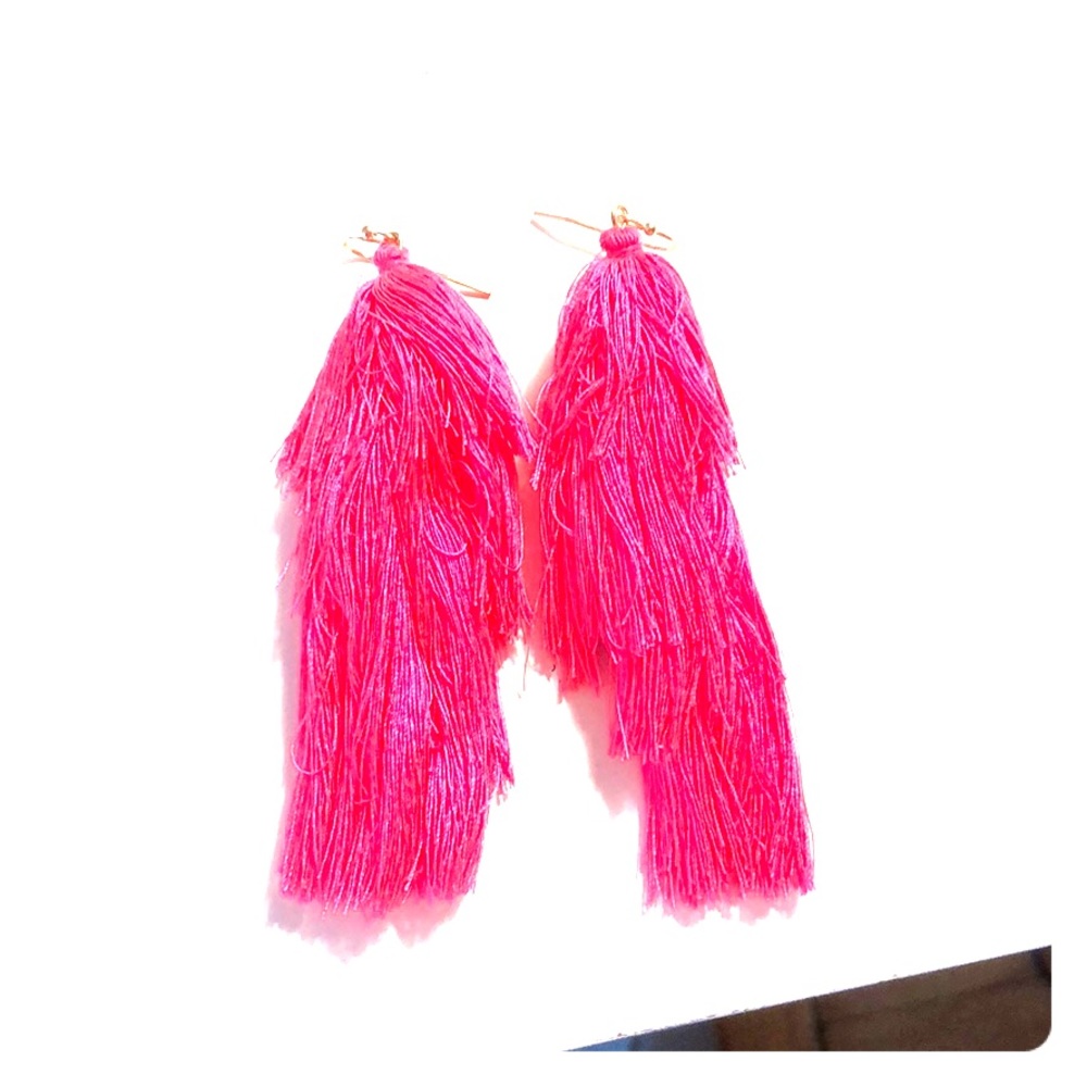 Hot pink tassels statement earrings